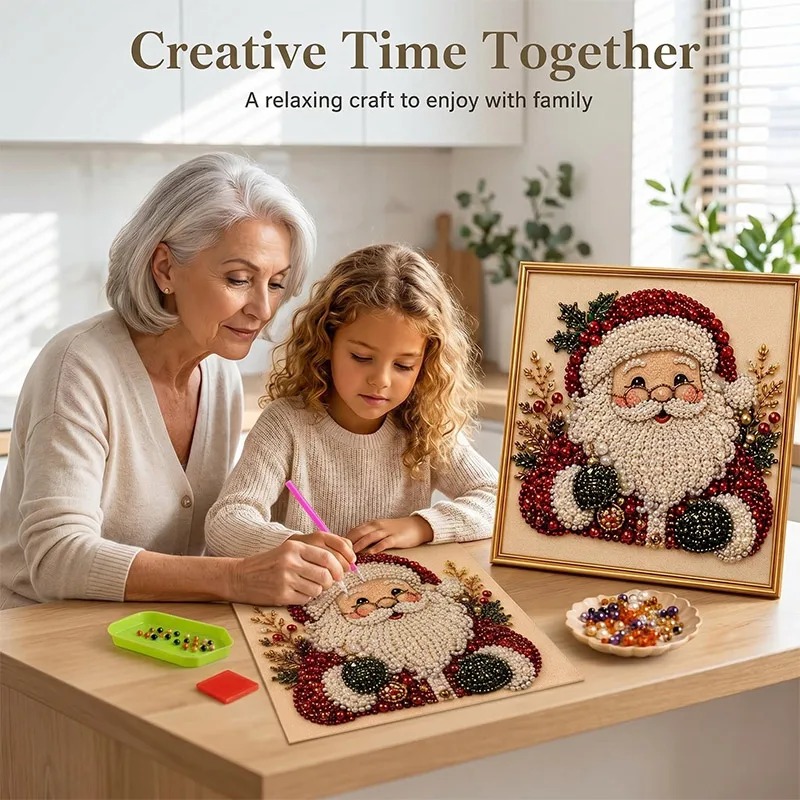Resin Craft For Beginners - Weihnachts-Perlen-Diamant-Malerei-Kunstset mit Rahmen, DIY-Perlen-Bastelset für Erwachsene,